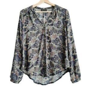 ASTR Flowy Sheer Hi-low Hem Floral Long Sleeve Top Sz S